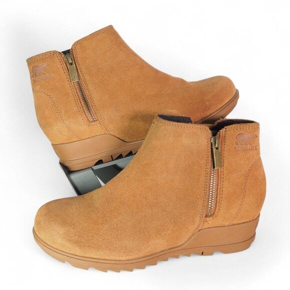 Sorel Evie II Suede Wedge Ankle Side Zip Booties Brown LL4726-242 Women's 10 - Picture 1 of 11